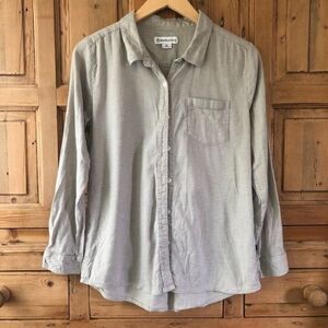 Backcountry Womens Size Medium Button Front Shirt Gray White Striped Long Sleeve